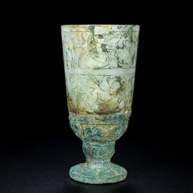 An Exquisite Bronze Inlaid White Jade Auspicious Beast Pattern Cup