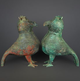 A Pair of Exquisite Bronze Bird-Shaped Censer