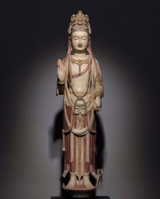 An Exquisite Marble Painted Color Statue of Bodhisattva
