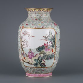 An Exquisite Famille-Rose Flower Pattern Character and Story Pattern Vase