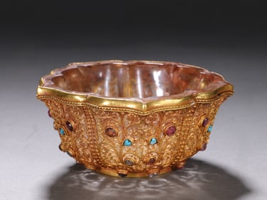 A Pair of Exquisite Crystal Inlaid Gems Flower Pattern Bowl