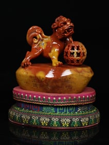 An Exquisite Shoushan Stone Lion Seal Ornament