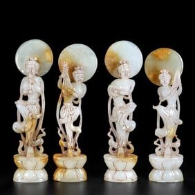 A Set of Fine White Jade Figure Ornament