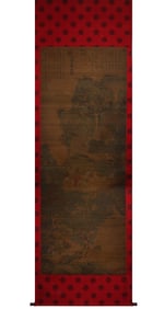 A Chinese Vertical Scroll Ink Painting of Landscape and Figure on Silk