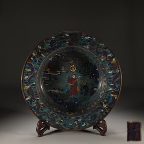 An Exquisite Cloisonne Character and Story Pattern Dragon Pattern Lotus Pattern Brush Washer