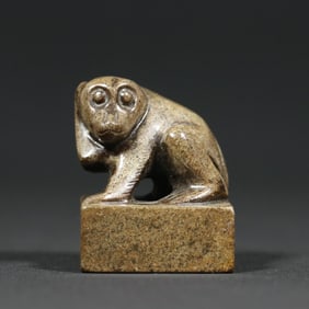 An Exquisite White Jade Monkey Seal