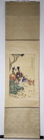 A Chinese Vertical Scroll Ink Painting of Character and Story on Silk