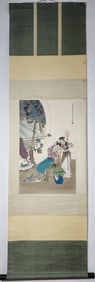 A Chinese Vertical Scroll Ink Painting of Character and Story on Paper