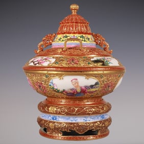 An Exquisite Enamel Lotus Pattern Flower Pattern Character and Story Pattern Censer
