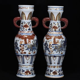 An Exquisite Blue and White Underglaze-Red Painted Gold Character and Story Pattern Lotus Pattern