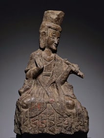 An Exquisite Limestone Painted Color Buddha Statue