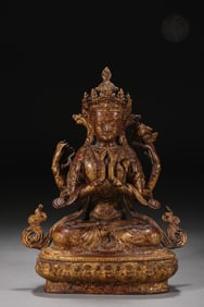 An Exquisite Gilt Bronze Four-arms Statue of Avalokitesvara