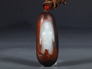 An Exquisite White Jade Statue of Bodhisattva Pattern Pendant