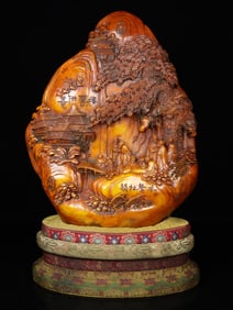 An Exquisite Shoushan Stone Landscape and Figure Pattern Seal Ornament