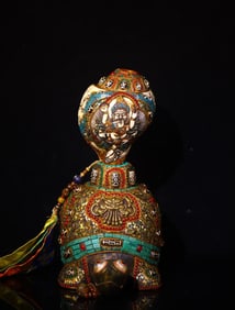 An Exquisite Stone Inlaid Dzi Bead Turtle Ornament