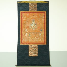 An Exquisite Brocade Painted Color Buddha Statue Tangka