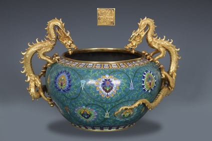 An Exquisite Cloisonne Lotus Pattern Double-Ears Brush Washer