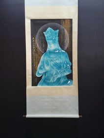 A Chinese Vertical Scroll Ink Painting of Statue of Avalokitesvara on Paper