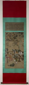 A Chinese Vertical Scroll Ink Painting of Character and Story on Silk
