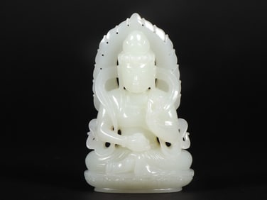 An Exquisite White Jade Statue of Bodhisattva