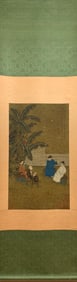 A Chinese Vertical Scroll Ink Painting of Character and Story on Silk