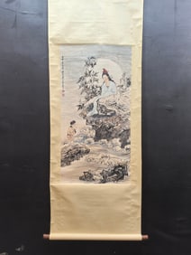 A Chinese Vertical Scroll Ink Painting of Statue of Avalokitesvara on Paper