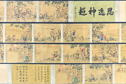 A Chinese Hand Scroll Ink Painting of Character and Story on Silk