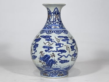 An Exquisite Blue and White Underglaze-Red Seawater Pattern Vase