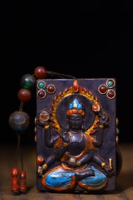 An Exquisite Stone Inlaid Gems Buddha Statue Pattern Brand