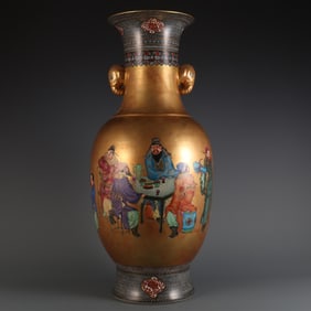 An Exquisite Famille-Rose Character and Story Pattern Double-Ears Vase