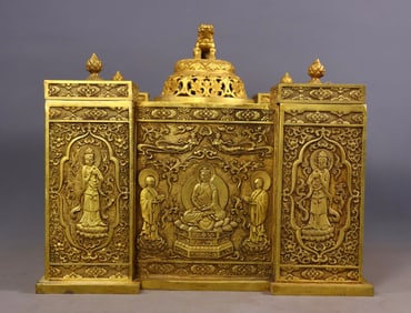 A Set of Fine Gilt Bronze Character and Story Pattern With Scriptures Ornament