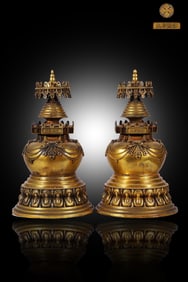 A Pair of Exquisite Gilt Bronze Pagoda