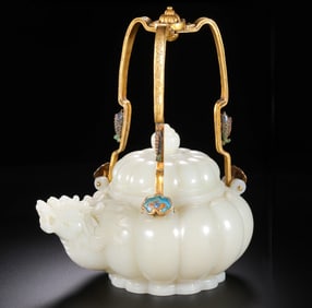 An Exquisite White Jade Inlaid Cloisonne Ewer