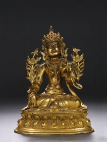 An Exquisite Gilt Bronze Inlaid Gems Statue of Tara