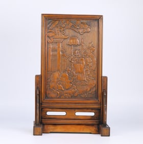 An Exquisite Bamboo Character and Story Pattern with poem Screen