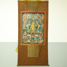 An Exquisite Brocade Painted Color Statue of Manjusri Tangka