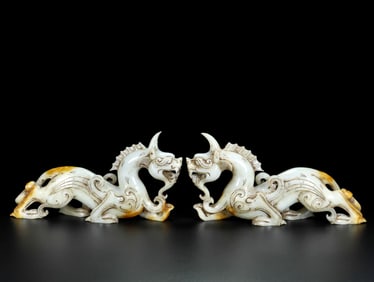 An Exquisite White Jade Auspicious Beast Ornament