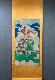 A Chinese Vertical Scroll Ink Painting of Character and Story on Silk
