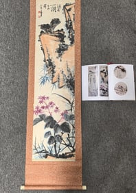 A Chinese Vertical Scroll Ink Painting of Flower and Bird on Paper