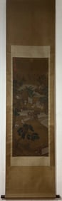 A Chinese Vertical Scroll Ink Painting of Landscape and Figure on Silk
