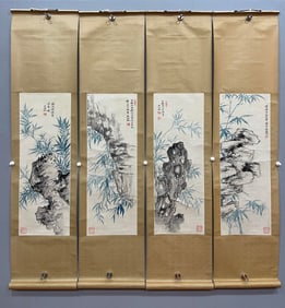 A Chinese Vertical Scroll Ink Painting of Bamboo on Paper