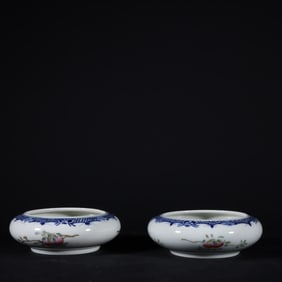 A Pair of Exquisite Famille-Rose Character and Story Pattern Brush Washer