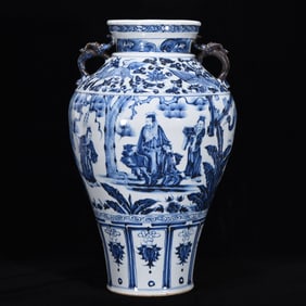 An Exquisite Blue and White Character and Story Pattern Lotus Pattern Auspicious Beast Pattern