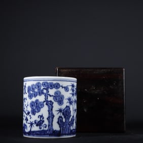 An Exquisite Blue and White Pine, Bamboo and Plum Blossom Pattern Brush Pot
