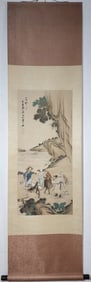 A Chinese Vertical Scroll Ink Painting of Character and Story on Paper