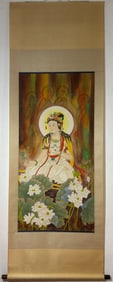 A Chinese Vertical Scroll Ink Painting of Statue of Avalokitesvara on Paper