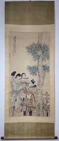 A Chinese Vertical Scroll Ink Painting of Character and Story on Paper