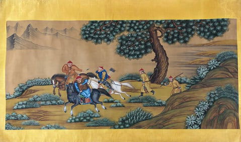 An Fabulous Chinese Ink Hunting By Silk