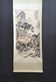 A Chinese Vertical Scroll Ink Painting of Landscape and Figure on Paper