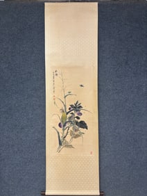 A Chinese Vertical Scroll Ink Painting of Flower on Paper